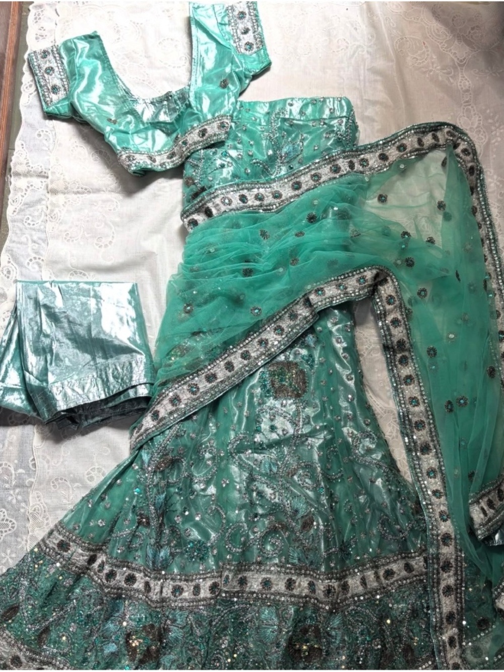 Mint/Jasmine Lehenga Saree Set